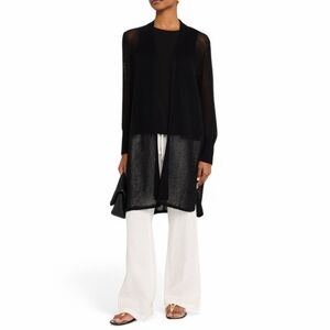 Eileen Fisher Knit Open‎ Front Long Black Cardigan Net Sweater Women's XL
